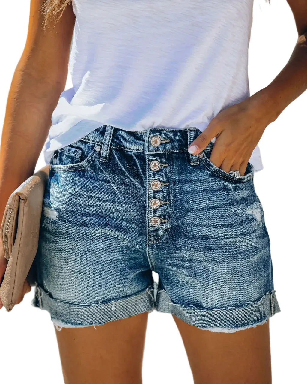High-waisted denim shorts for women with a flattering fit