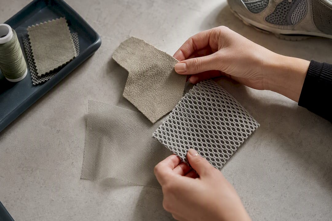 Suede mesh and netting material samples