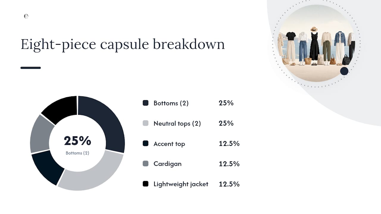 Eight-piece travel capsule wardrobe components