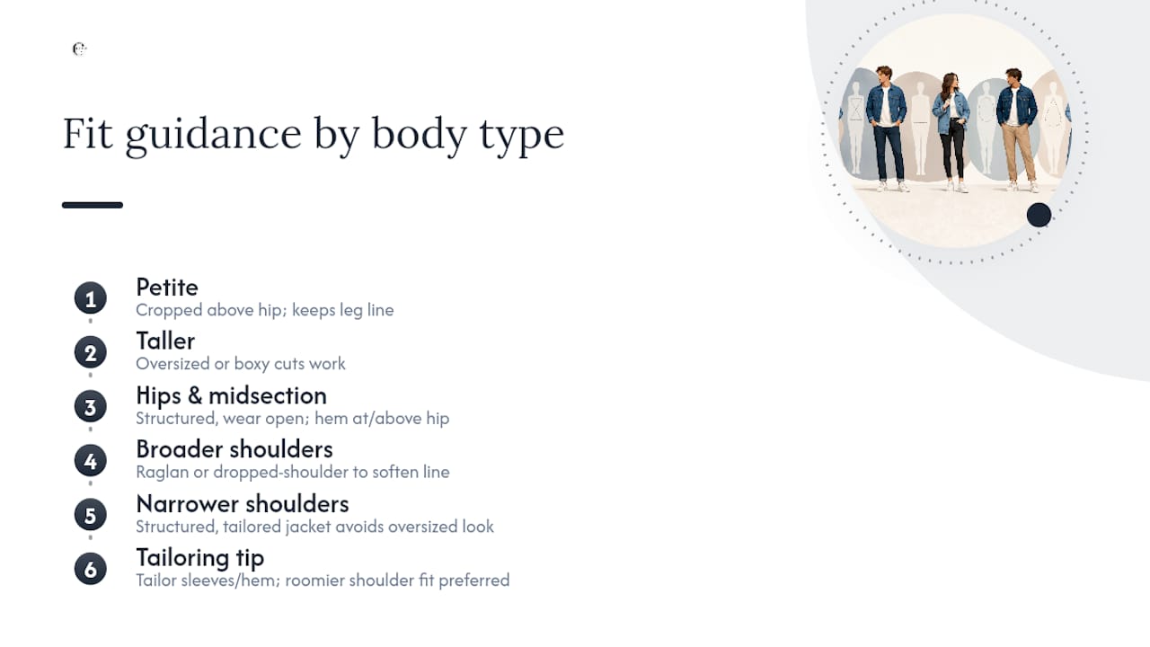 Denim jacket fit rules by body proportion