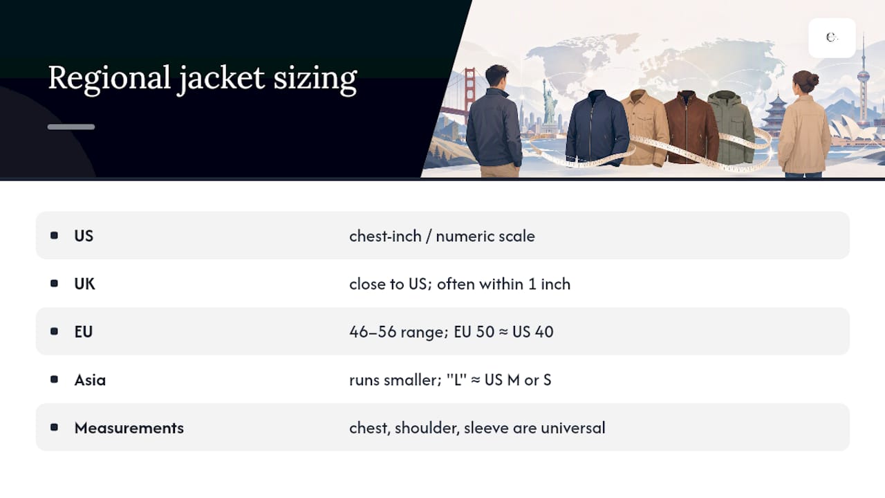 Comparison of international jacket sizing systems