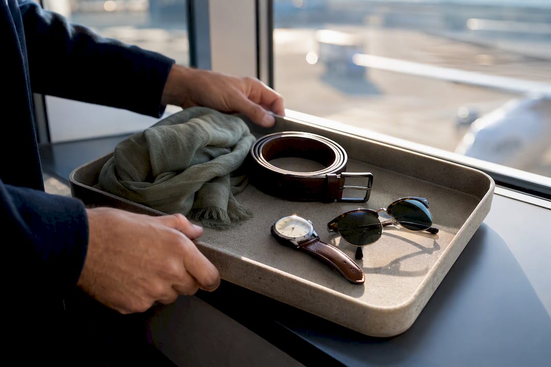 Travel scarf belt watch and sunglasses together