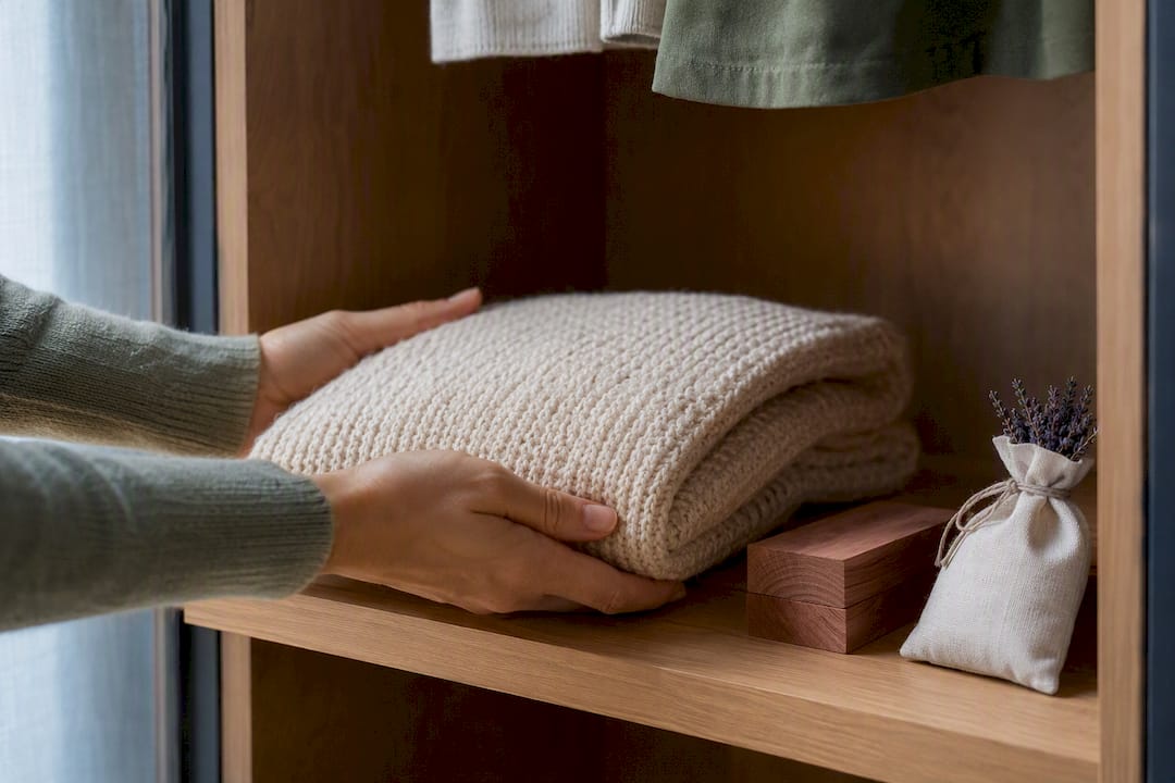 Knitwear stored with cedar moth deterrents