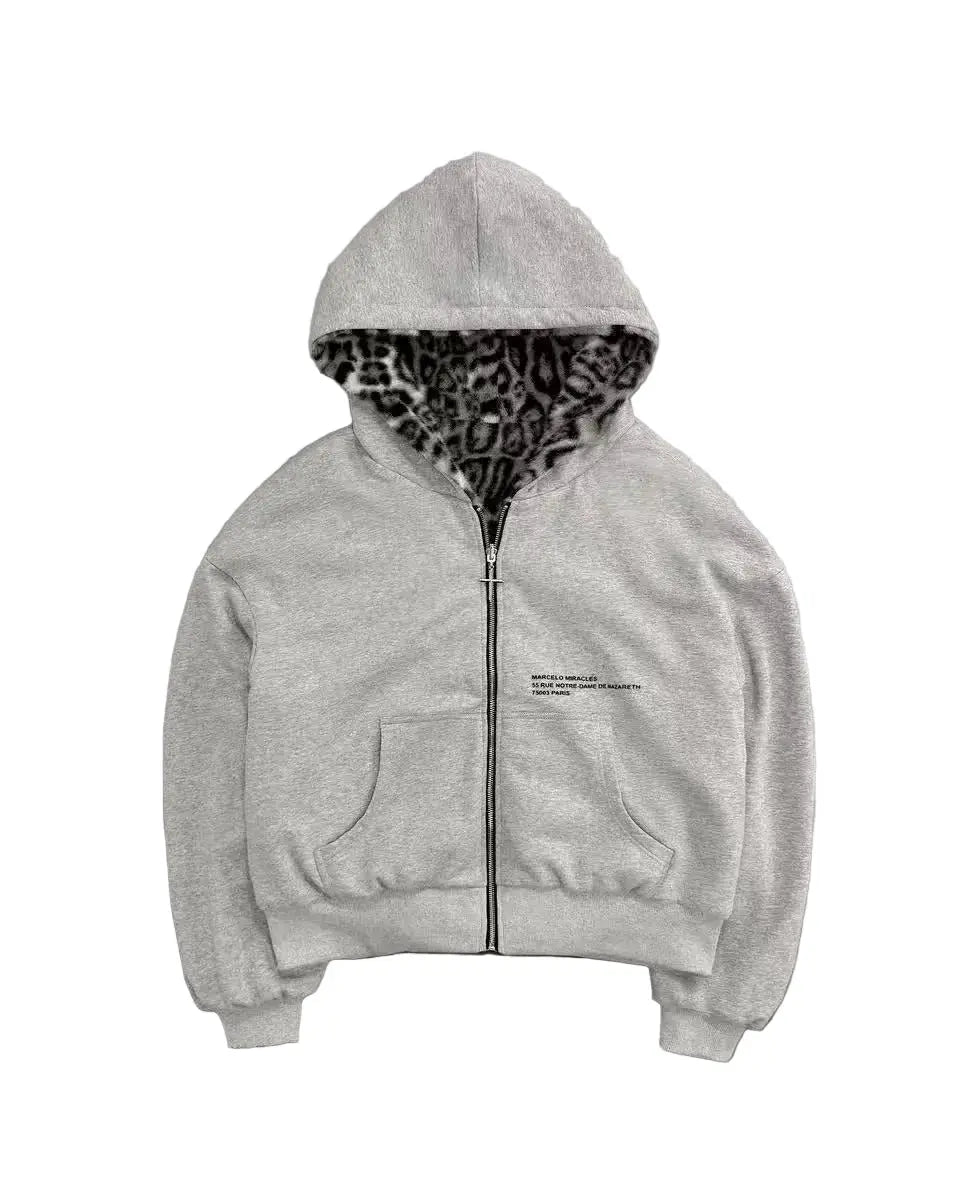 Hooded Hoodie Two Sides Can Wear Vintage Leopard Print Zipper Hoodie