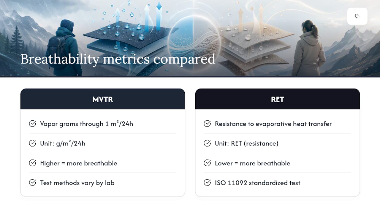Breathability Ratings: Reading MVTR and RET Without Getting Confused — overview diagram