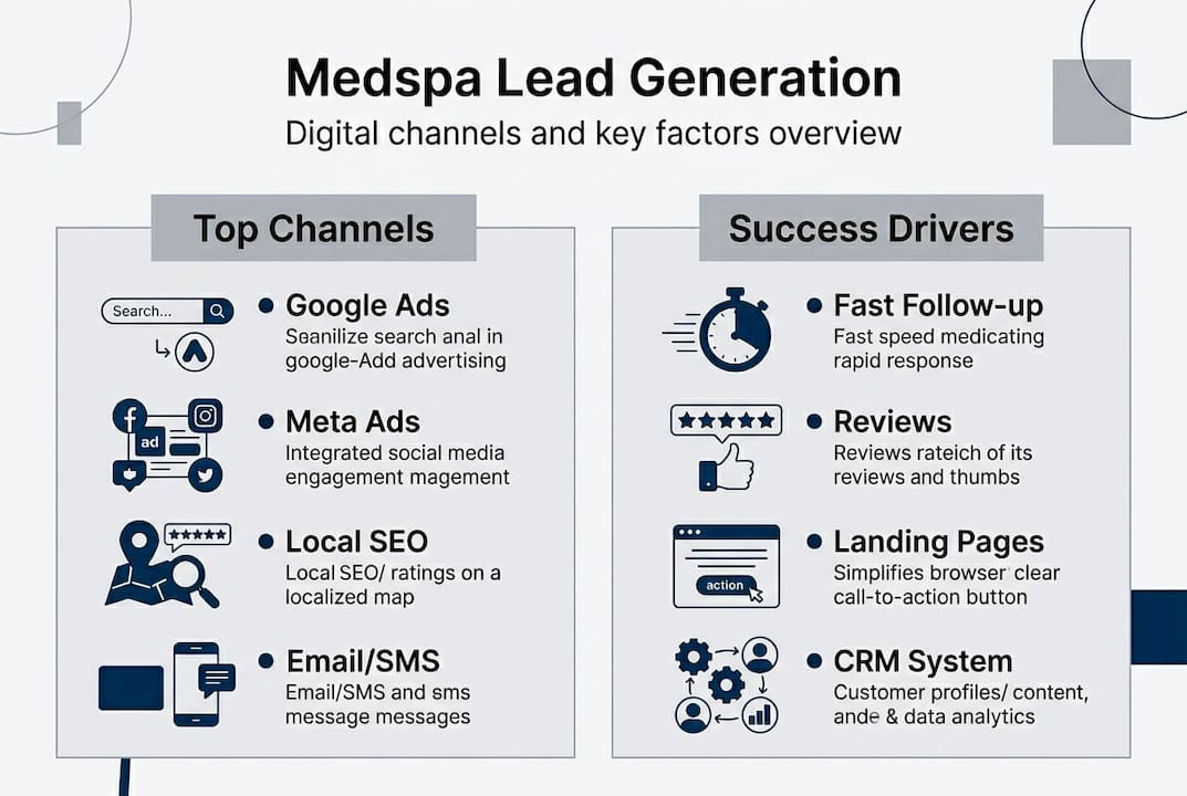 Medspa lead generation channels and drivers infographic