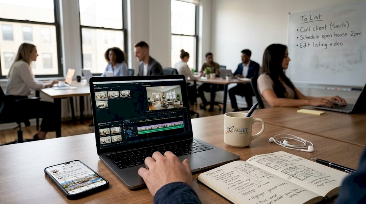 Agent editing social post at shared workspace