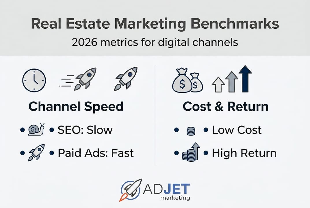 Infographic showing real estate marketing benchmarks