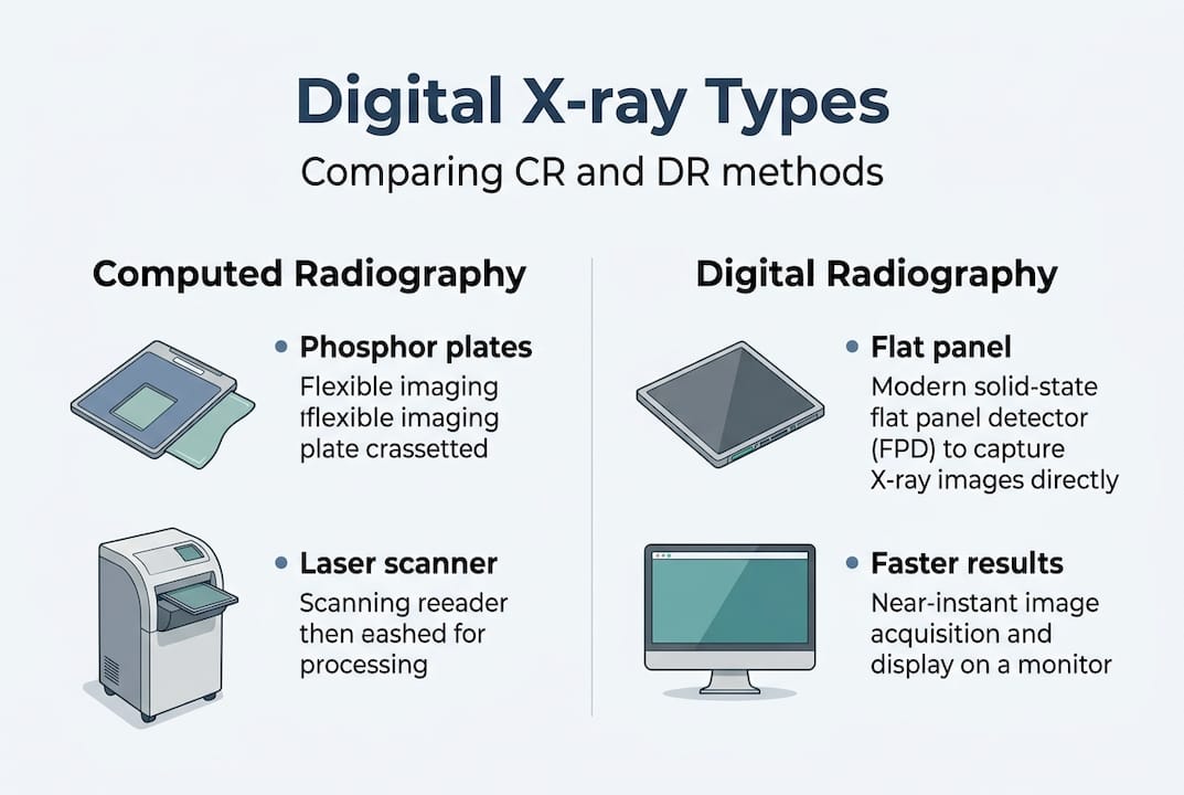 Infographic comparing CR and DR x-ray methods