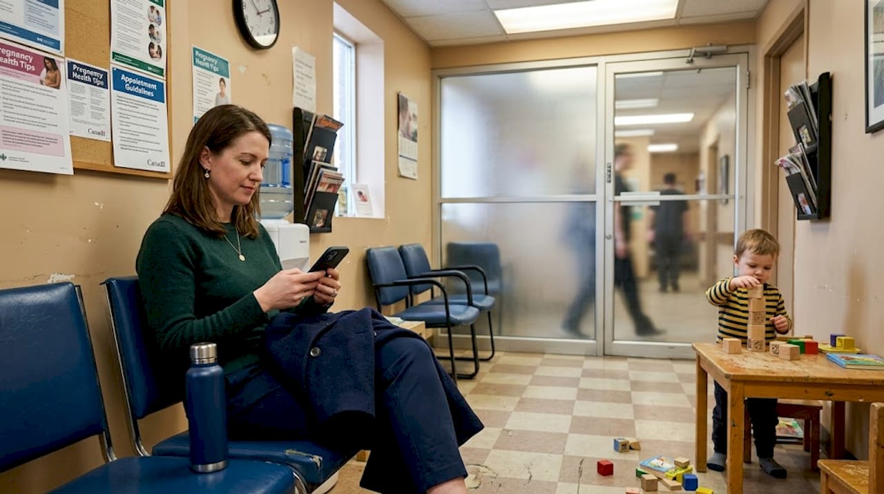 Patient waiting in ultrasound clinic hallway