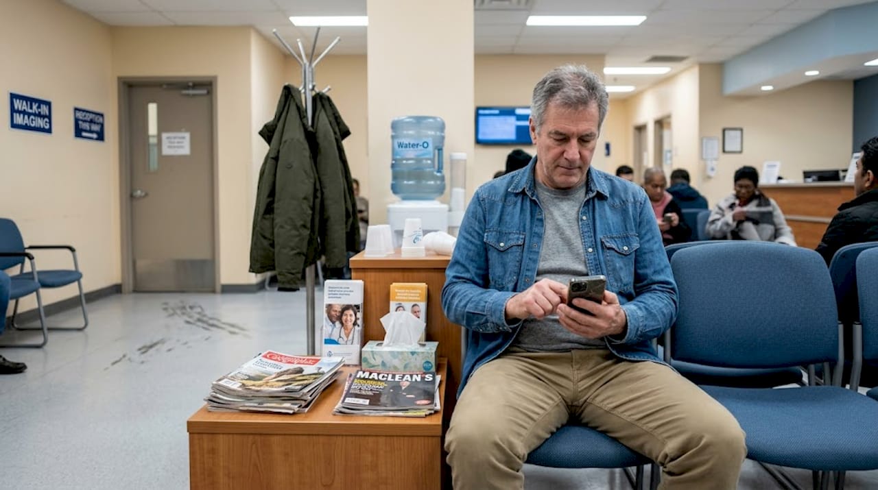 Patient waiting inside Ontario imaging clinic