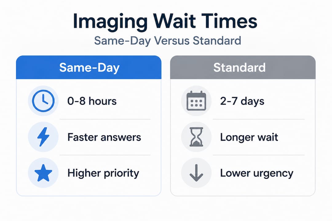 Infographic comparing same-day and standard imaging wait times