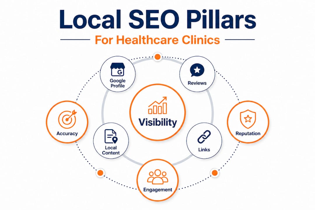 Hierarchy infographic of core local SEO pillars