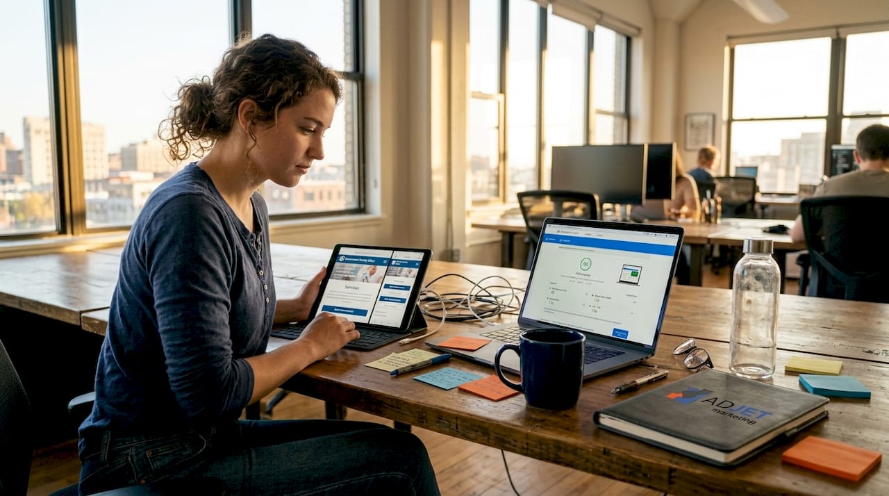 Developer tests clinic website speed on tablet