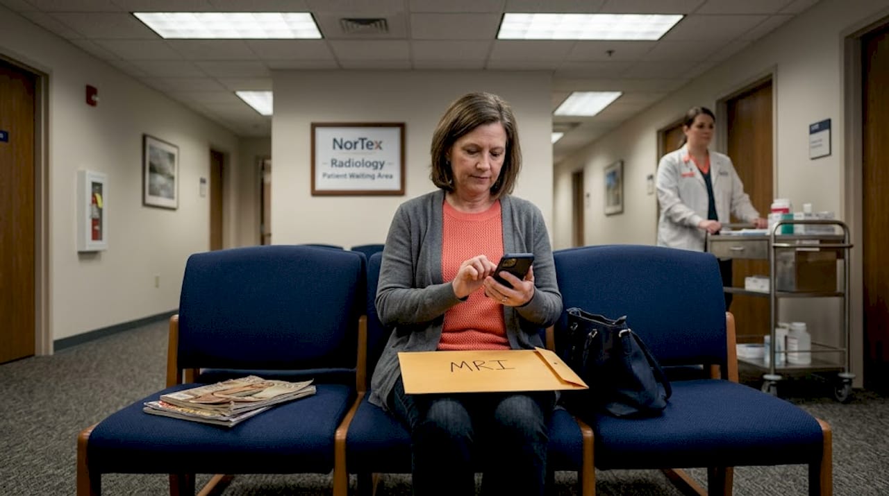 Patient with MRI envelope in waiting area
