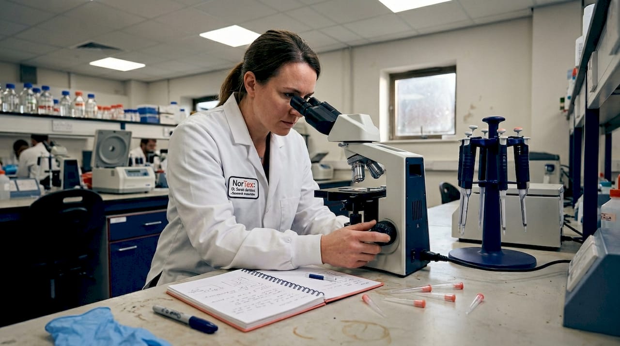 Lab technician examining joint tissue sample