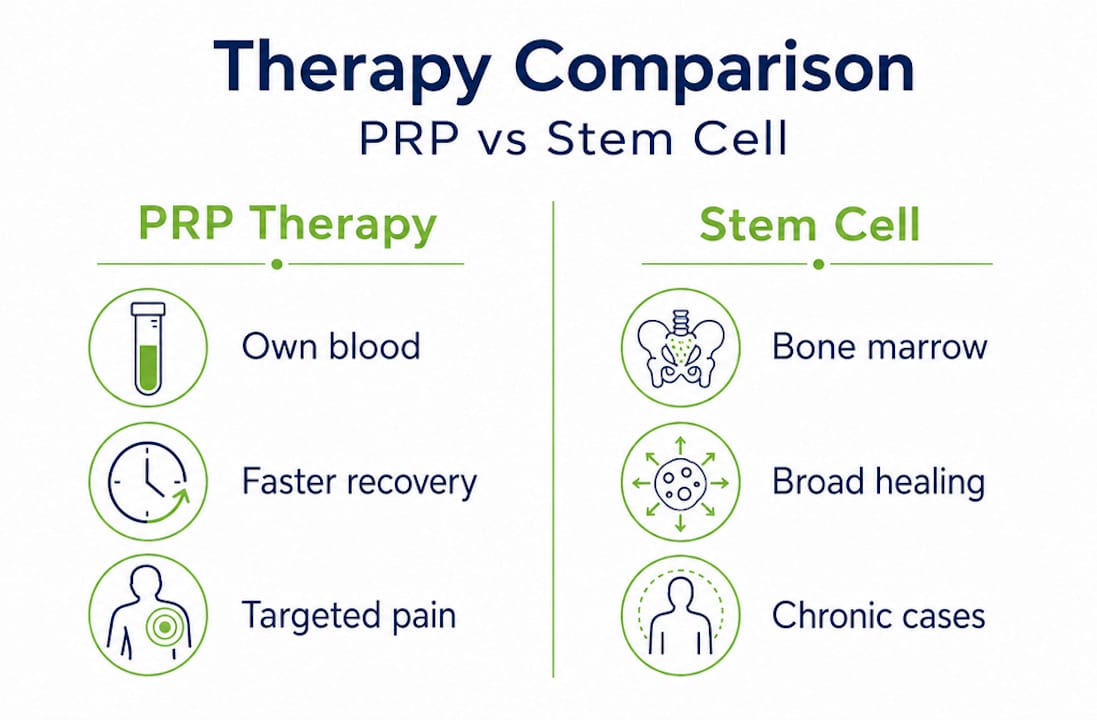 Infographic comparing PRP and stem cell therapies