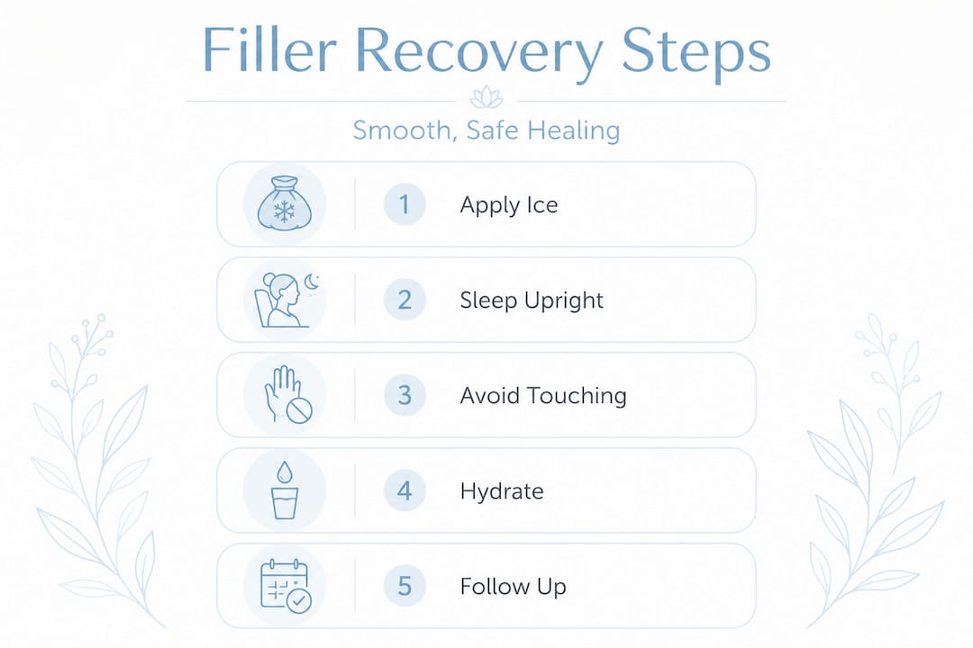 Infographic with five key dermal filler recovery steps