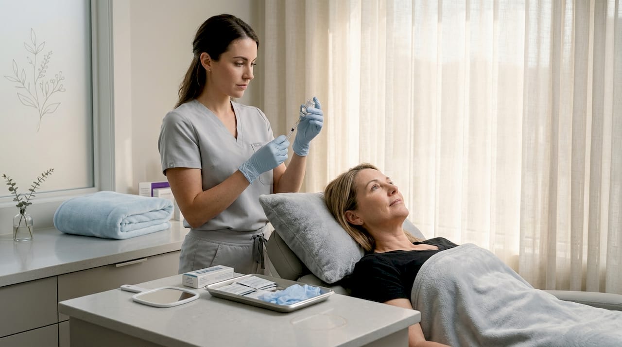 Filler injection prep in comfortable setting