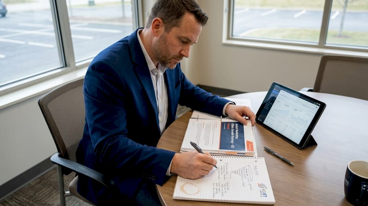 Clinic manager reviews marketing strategy channels