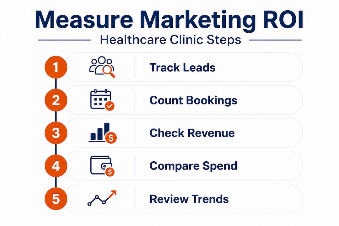 Infographic on healthcare clinic marketing ROI steps
