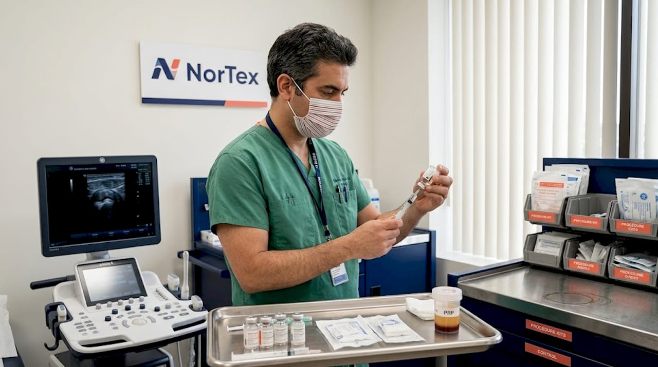 Clinician preparing PRP injection procedure