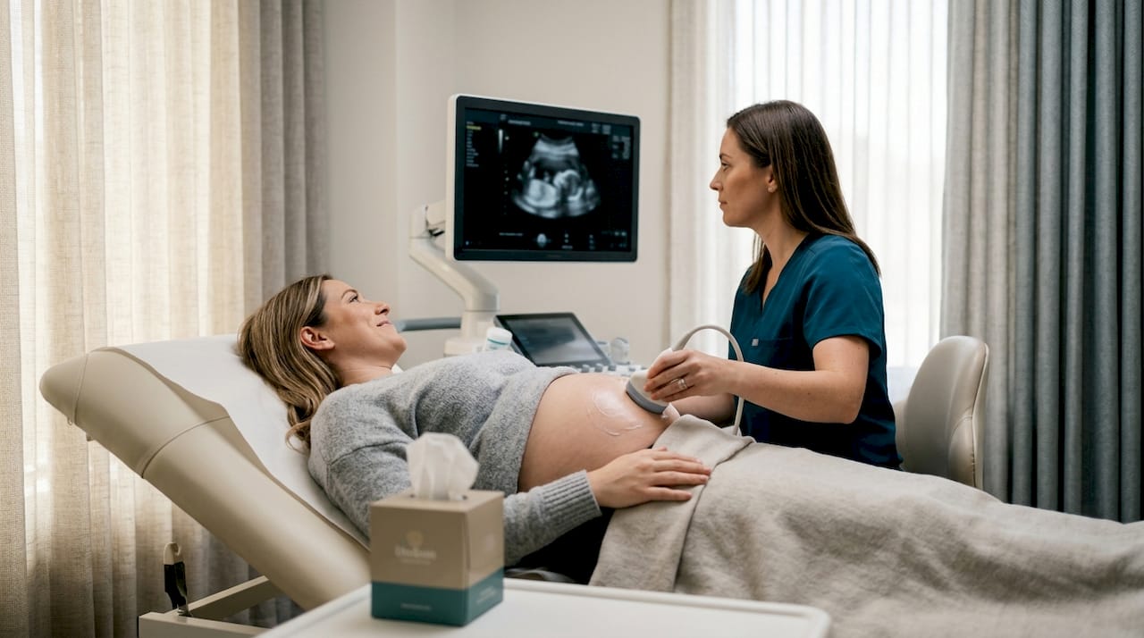 Routine prenatal ultrasound session in progress