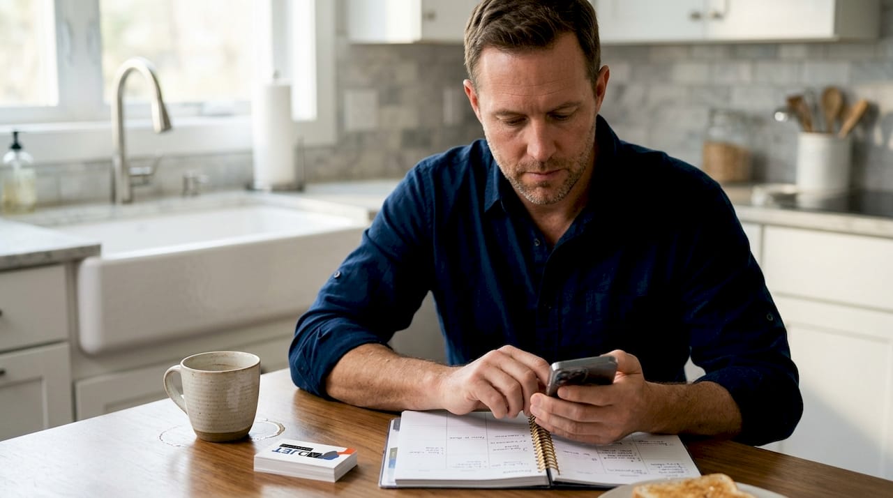 Agent tracks new leads in kitchen workspace