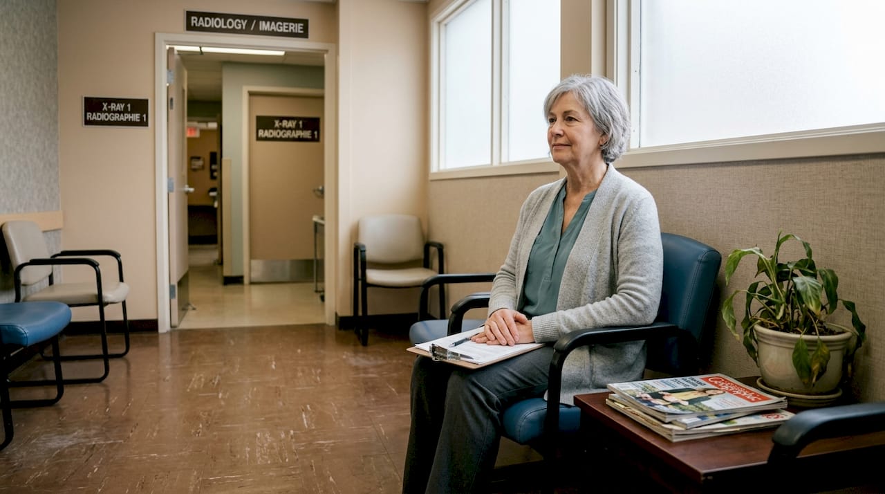 Patient waiting for chest X-ray procedure