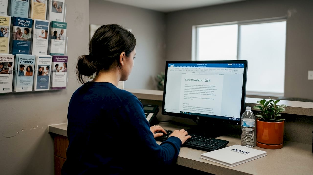 Clinic staff editing empathetic website text