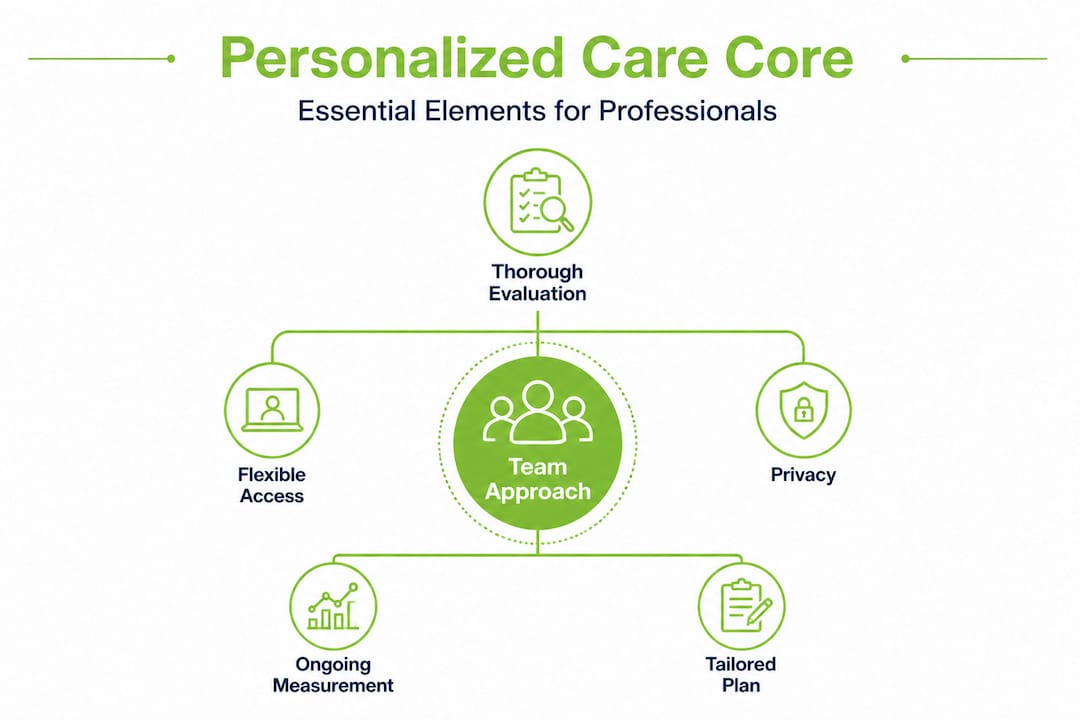 Infographic showing core elements of psychiatric personalization