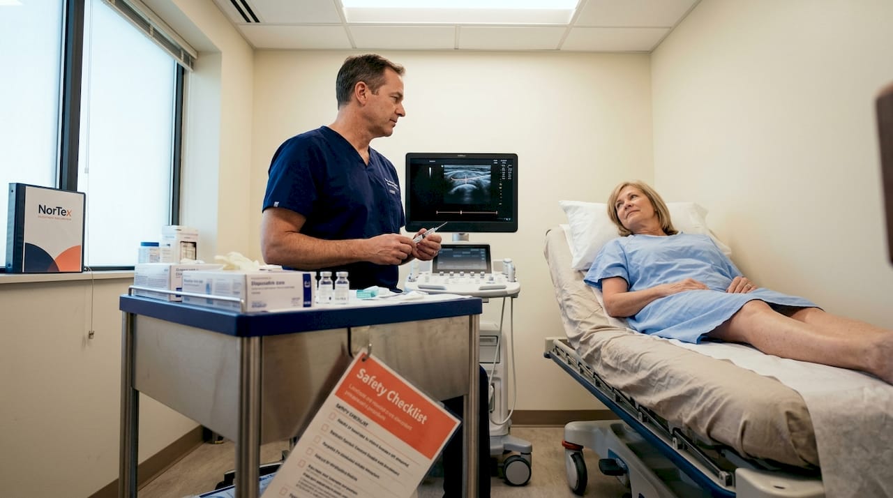 Patient receiving stem cell knee injection