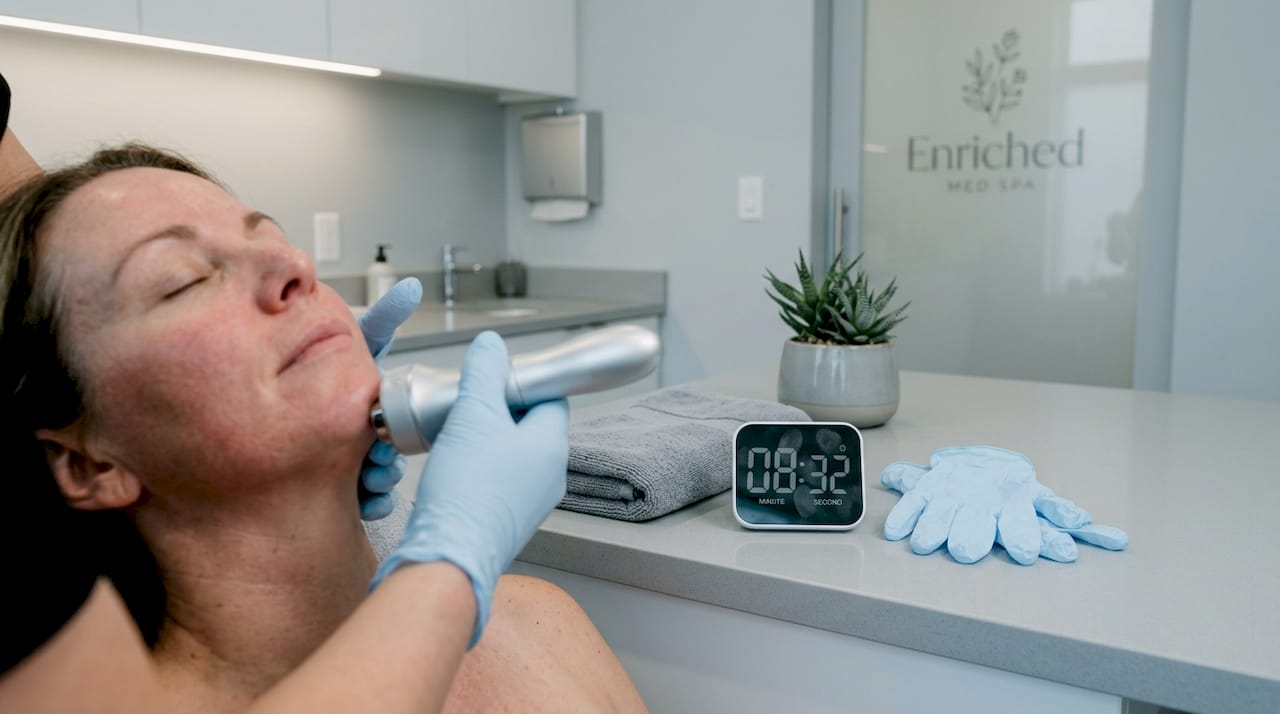 Close-up of radiofrequency device during treatment