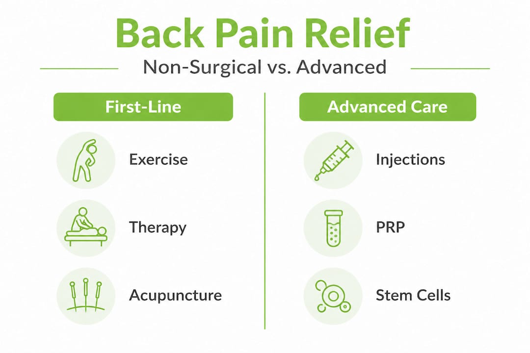 Infographic contrasting non-surgical and advanced treatments