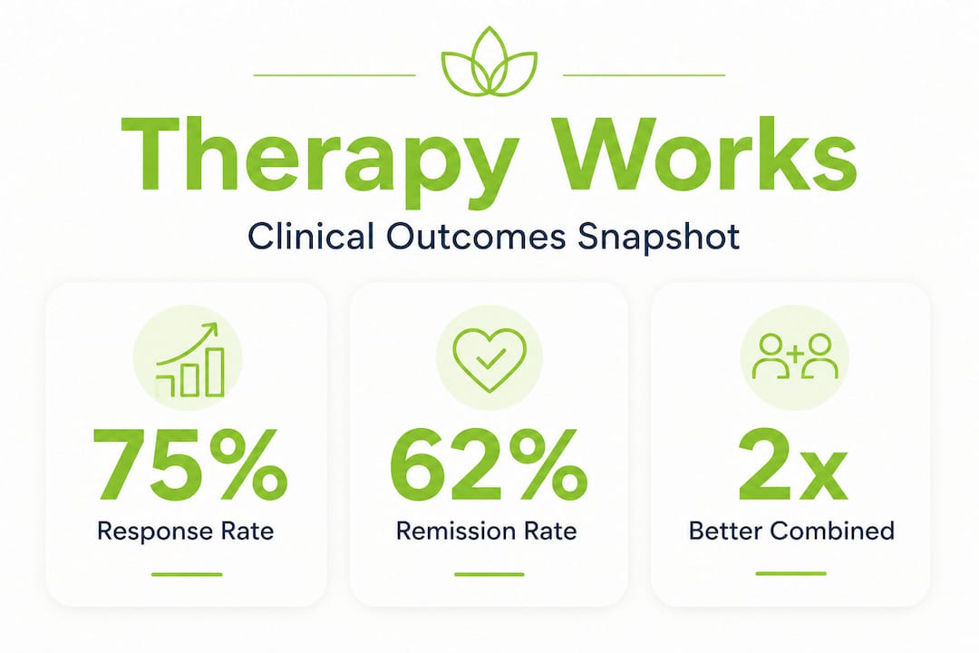 Infographic with stats on depression therapy effectiveness