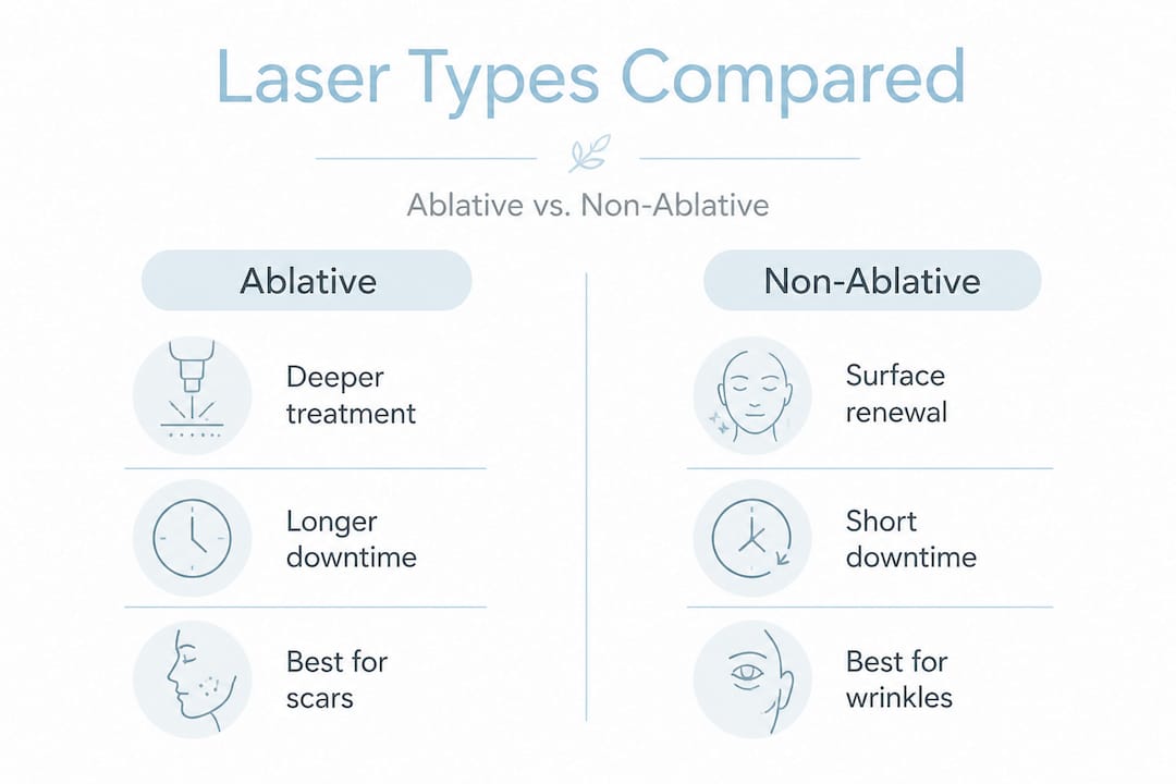 Comparison infographic of ablative and non-ablative laser methods