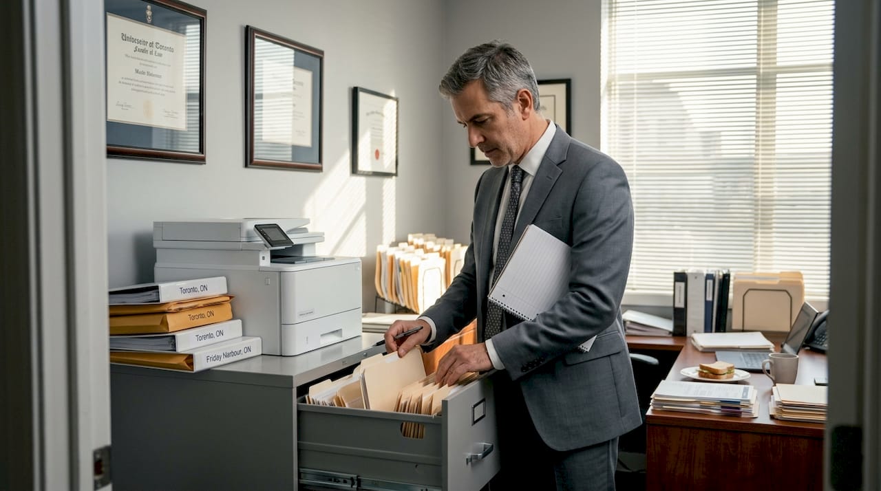 Lawyer searches files for property title