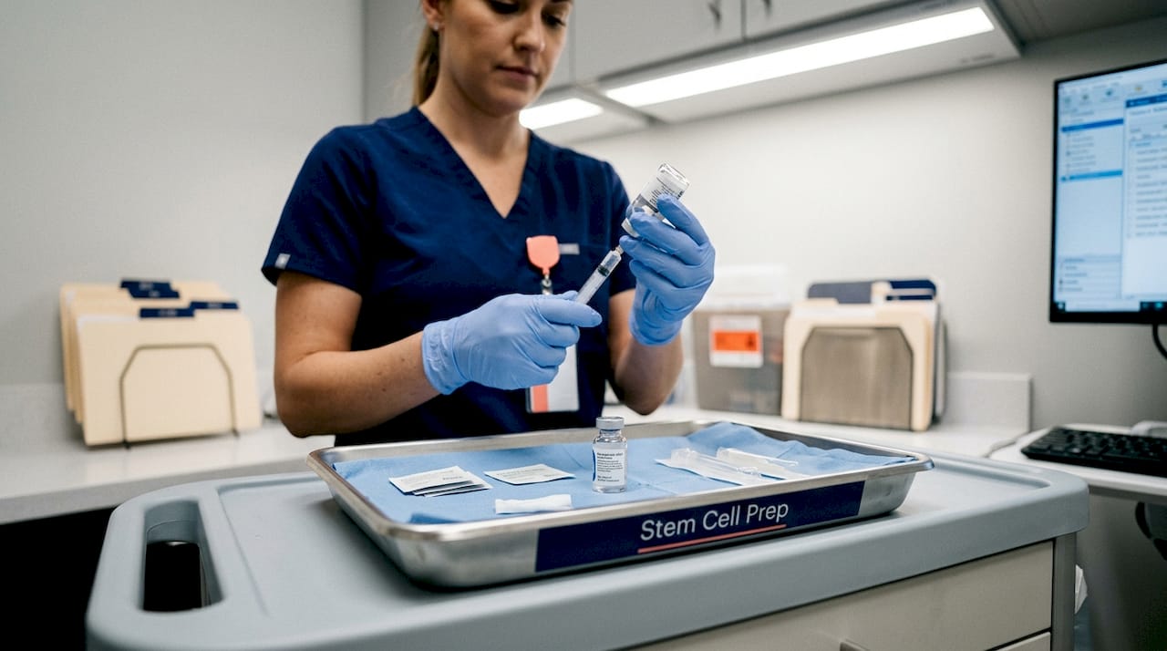 Stem cell injection prepared in treatment room