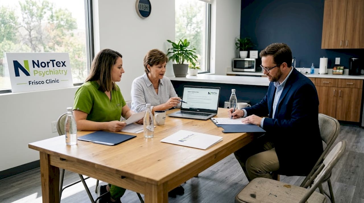 Collaborative team reviewing psychiatric care plan