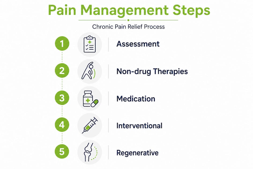 Infographic outlining pain management steps