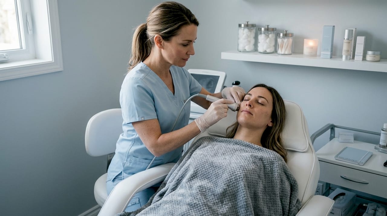 Skin tightening treatment in clinic setting