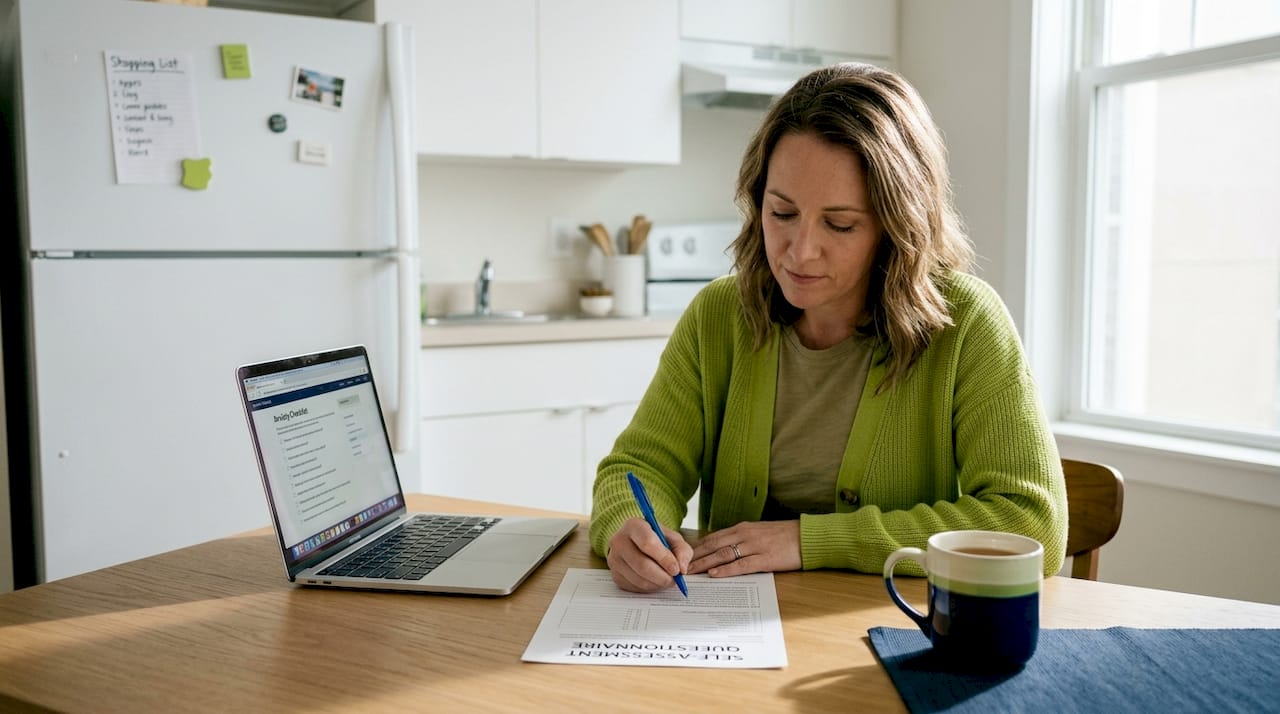 Adult completing self-assessment for anxiety