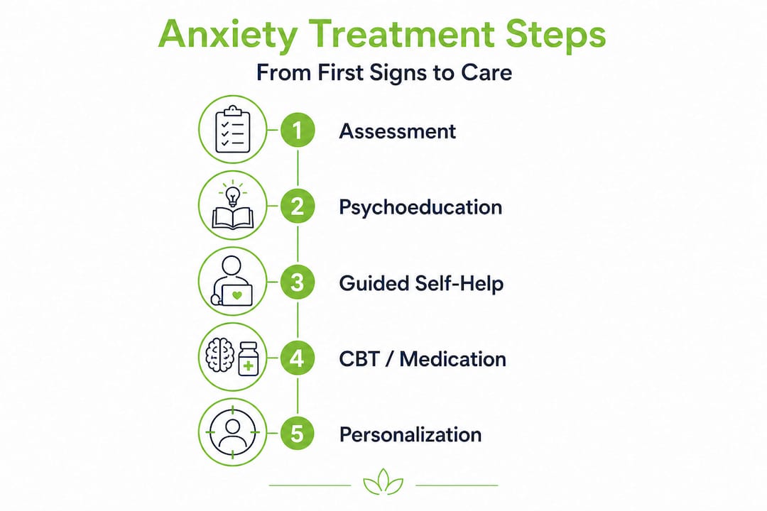 Infographic showing step-by-step anxiety treatment process