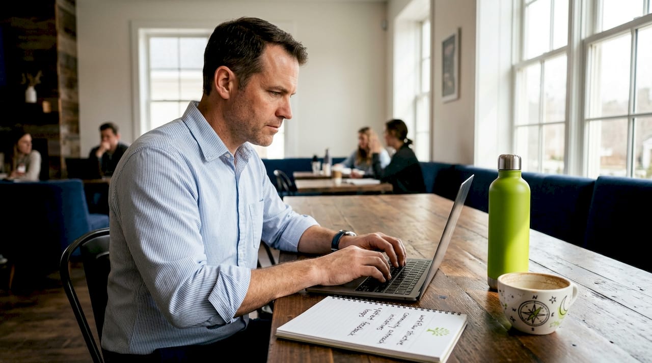 Man working quietly in collaborative workspace