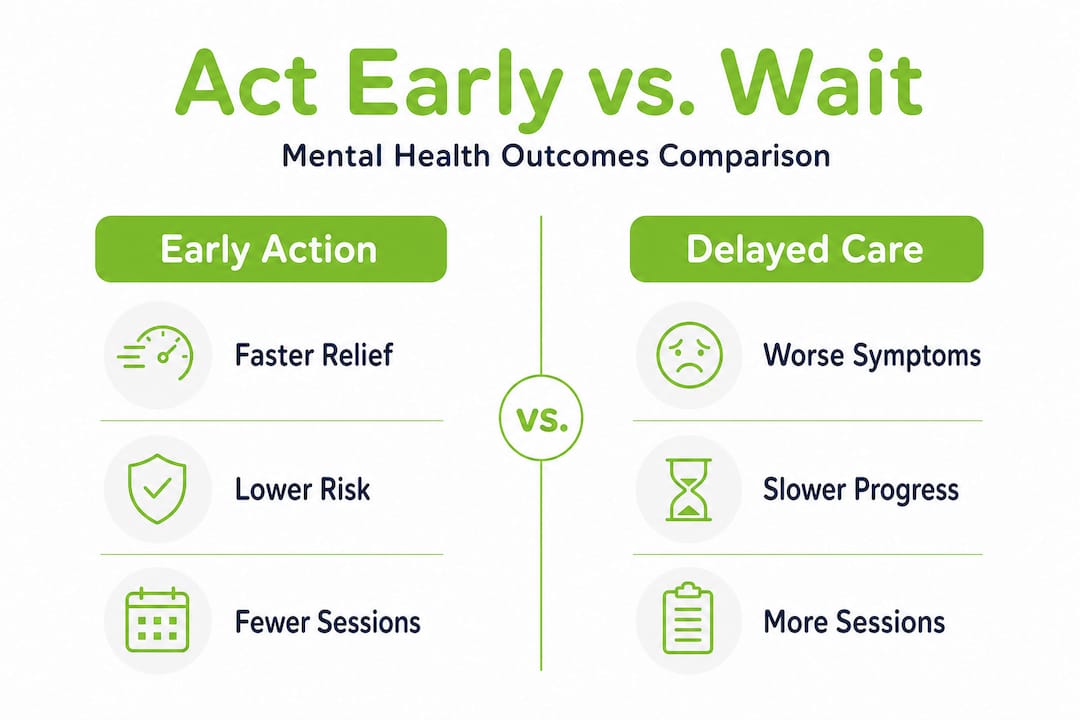 Infographic comparing early mental health action to delayed care