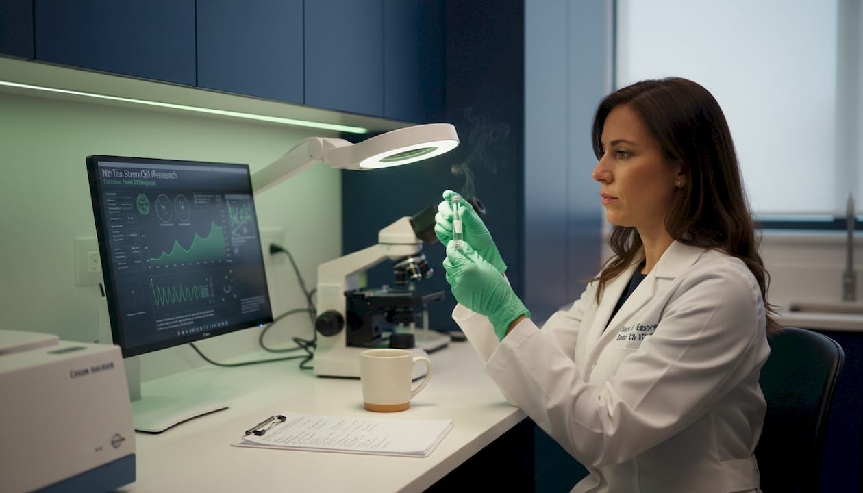 Lab technician prepares stem cell therapy sample