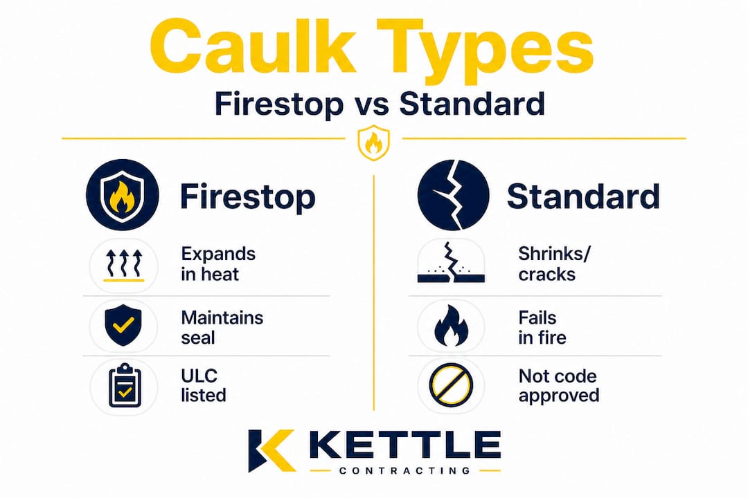 Infographic comparing firestop and standard caulking types