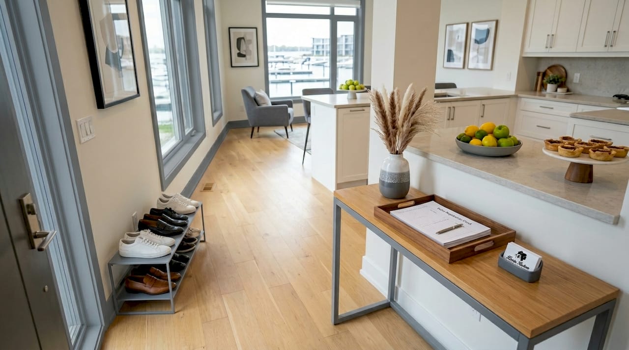 Entryway at waterfront home open house