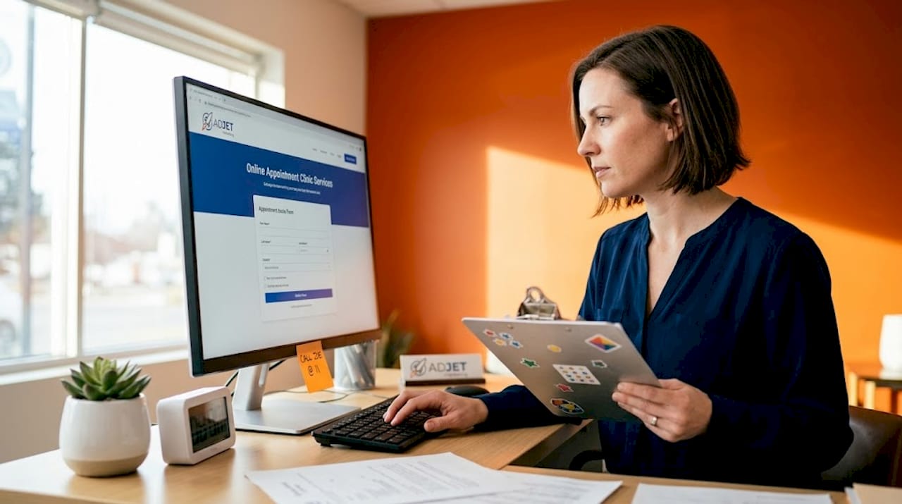 Receptionist updating online appointment form