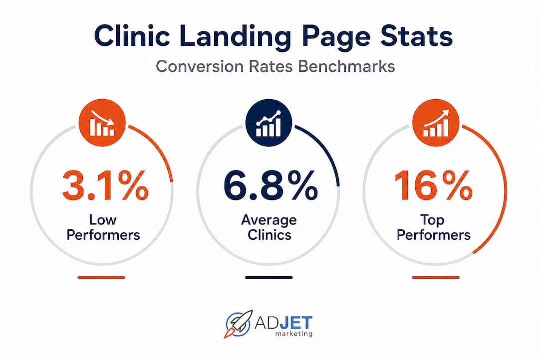Infographic showing clinic landing page conversion stats